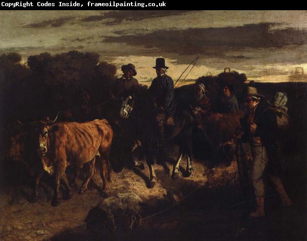Gustave Courbet bonder atervander till flagey marknanaden